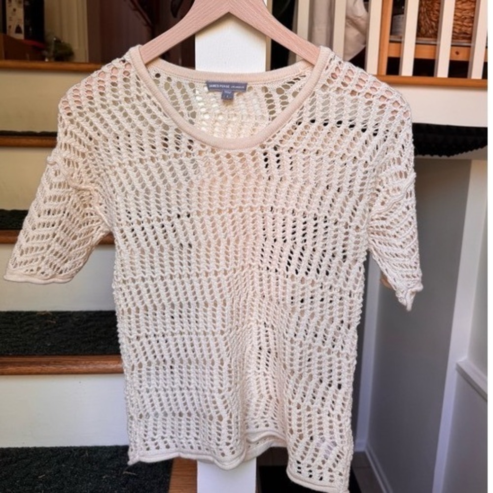 James Perse Ivory Open Knit Wool Cashmere Sweater Minimalist Luxe Top S - Picture 7 of 8